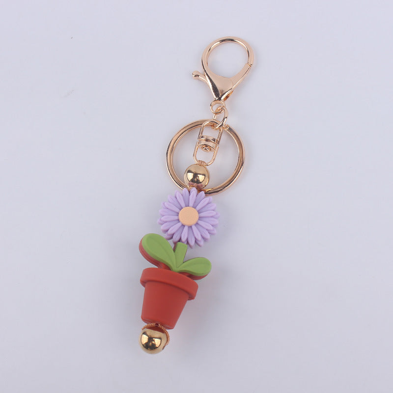 Wholesale Cartoon Daisy Flower Silicone Bead Keychain
